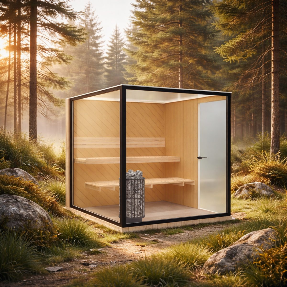 Модульная сауна в лесу